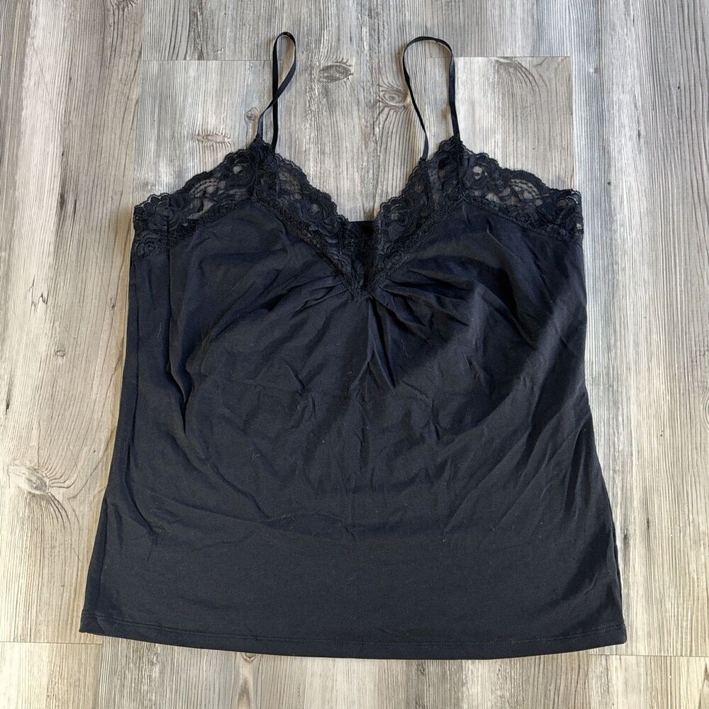 NWOT Vintage Old Navy Women Y2K Lace Trim Cami Size Black Preppy 90s Coquette XL